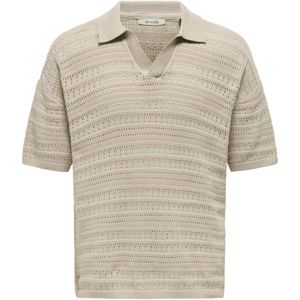 Only & Sons - V-Neck Short Sleeve Polo Shirt - Beige - Katoen