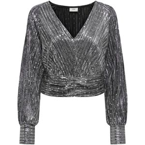 Jacqueline de Yong - Didi l/s - Glitter Top - V-hals - Lange Mouwen - Regular Fit