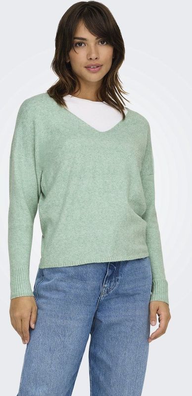 Only - Damestrui - Gemêleerd Lichen/W Melange - Regular Fit - V-hals