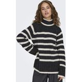 JDY JDYMILEY LONG STRIPE PULLOV KNT NOOS Dames Trui - Dark Grey Melange W. Birch Mel Stripes