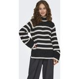 JDY JDYMILEY LONG STRIPE PULLOV KNT NOOS Dames Trui - Dark Grey Melange W. Birch Mel Stripes