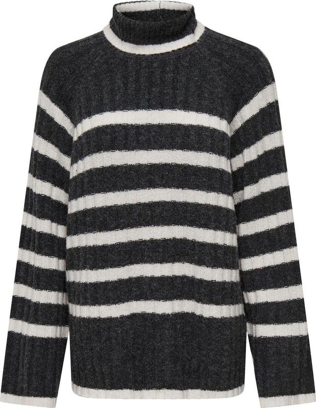 JDY JDYMILEY LONG STRIPE PULLOV KNT NOOS Dames Trui - Dark Grey Melange W. Birch Mel Stripes