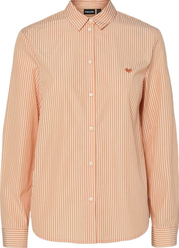 PIECES - Geborduurd Hemd - Koraalroze - Polyester