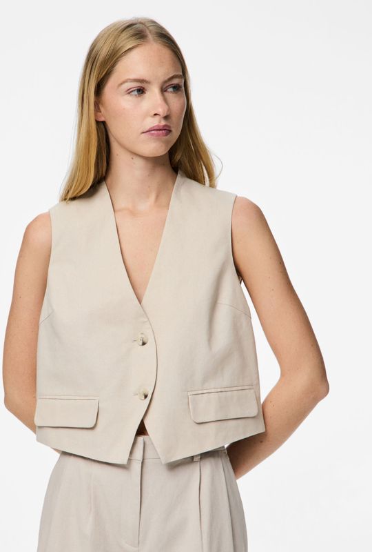 Pieces - Pctiki - Gilet - Silver Gray - 41% Linnen 38% Viscose 19% Polyester 2% Katoen