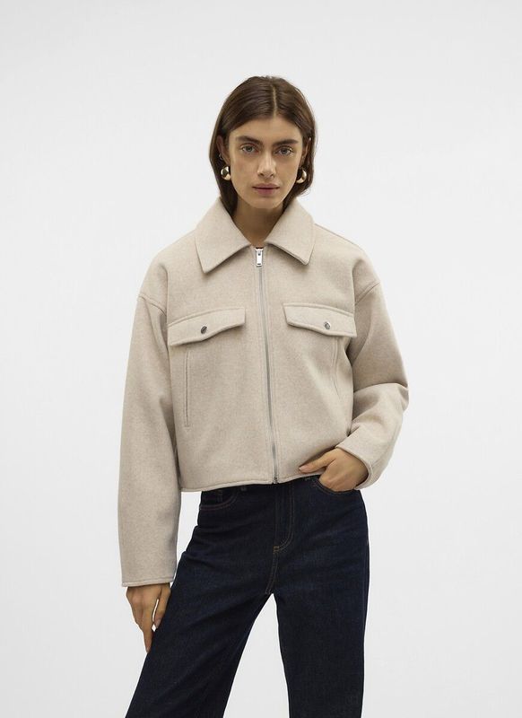 VERO MODA Vmfortunefrej Korte jas Ga Boo Damesjas, Oatmeal/details: mix, L