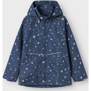 NAME IT - Geweven Jas - Blauw - Polyester - Afneembare Capuchon