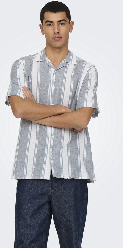 Only & Sons - Overhemd - Grijs - 45% Linnen 35% Katoen 20% Gerecycled Katoen