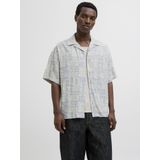 JACK&JONES - JJWAYNE AOP RESORT SHIRT SS - Heren - Overhemd - Lichtblauw - Keperstof