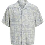 JACK&JONES - JJWAYNE AOP RESORT SHIRT SS - Heren - Overhemd - Lichtblauw - Keperstof