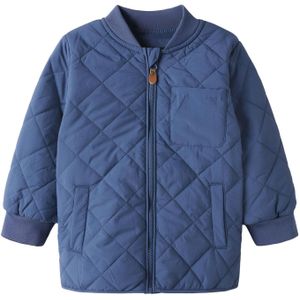 NAME IT - Doorgestikt Jas - Blauw - Gewatteerd - Hoge Hals - Lange Mouwen