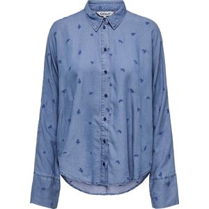Only - Blouse - Blauw - Denim - Geborduurd - Relaxte Pasvorm
