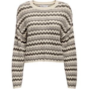 Only - Onlasa LS Short O-Neck CC Knt Dessin - Trui - Groen - 60% Katoen 40% Acryl