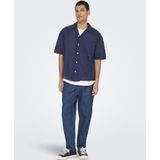 Onscaiden - Overhemd - Blauw - Katoen - Korte Mouwen - Relaxed Fit