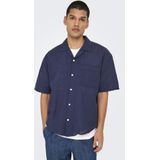 Onscaiden - Overhemd - Blauw - Katoen - Korte Mouwen - Relaxed Fit