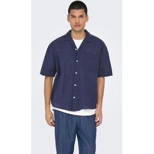 Onscaiden - Overhemd - Blauw - Katoen - Korte Mouwen - Relaxed Fit