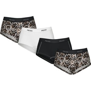 Pieces - Pclogo Lady - Onderbroek - Silver Grey/Leo - 4 Stuks - Katoen/Elastan