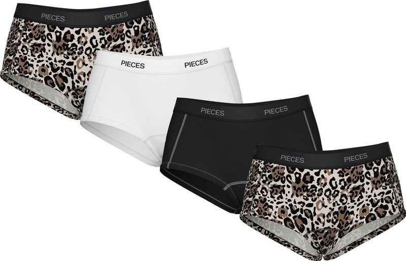 Pieces - Pclogo Lady - Onderbroek - Silver Grey/Leo - 4 Stuks - Katoen/Elastan