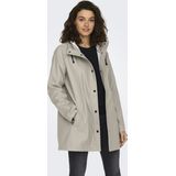 ONLY - Regenjas - Ecru - 100% Polyurethaan - Vaste Kap met Aantreklint