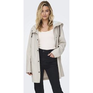 ONLY - Regenjas - Ecru - 100% Polyurethaan - Vaste Kap met Aantreklint