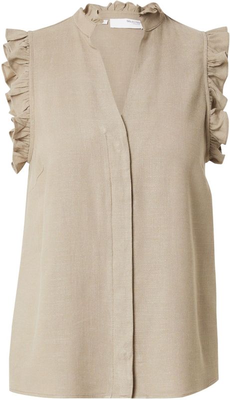 Blouse - Mélange - Viscose - Mouwloos - Opstaande Kraag