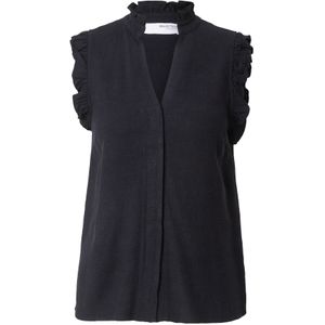Selected Femme - Slfviva SL Ruffle Top - Dames - Zwart - Linnen