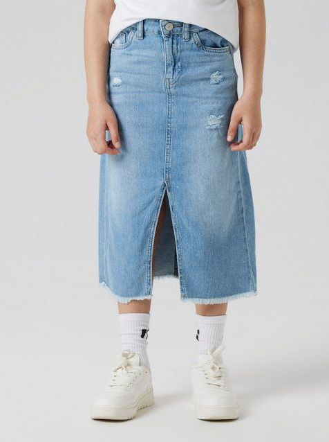Name it kids Nkfkat DNM Long Skirt 3724-Be Noos, blauw (light blue denim), 164 cm