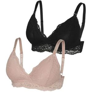 MAMA.LICIOUS MLSIDSEL ALBA LACE Bra 2F 2-P, mistig roze/verpakking: zwart, M, Mistig roze/verpakking: zwart