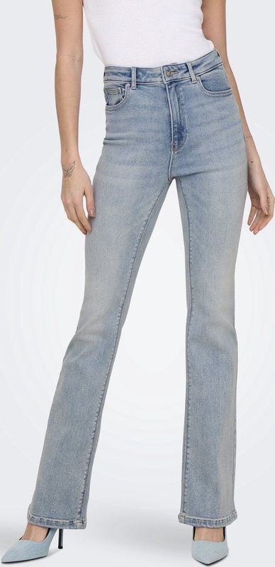 Jeans - Light Blue Denim - Katoen - Hoog Taillehoogte - Uitlopende Pijp