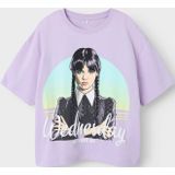 Wednesday - Top - Zwart - Jersey - Rubberen Print - Ronde Hals - Korte Mouwen