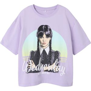 Wednesday - Top - Zwart - Jersey - Rubberen Print - Ronde Hals - Korte Mouwen