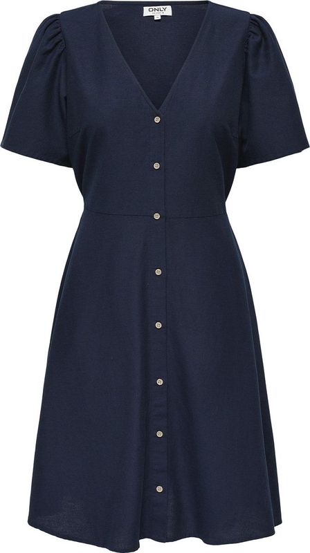 Jurk - V-Hals - Korte Mouwen - Volumineuze Mouwen - Knoopsluiting - Kort