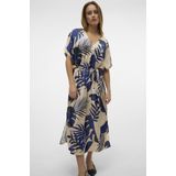 VERO MODA - VMVINA WIDE 7/8 KAFTAN WVN GA - Dames - Maxi Jurk - Blauw - V-Hals - Mouwloos