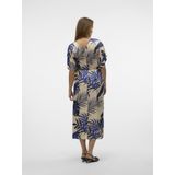 VERO MODA - VMVINA WIDE 7/8 KAFTAN WVN GA - Dames - Maxi Jurk - Blauw - V-Hals - Mouwloos