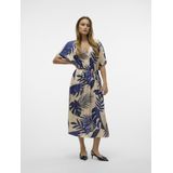 VERO MODA - VMVINA WIDE 7/8 KAFTAN WVN GA - Dames - Maxi Jurk - Blauw - V-Hals - Mouwloos
