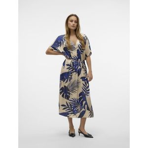 VERO MODA - VMVINA WIDE 7/8 KAFTAN WVN GA - Dames - Maxi Jurk - Blauw - V-Hals - Mouwloos