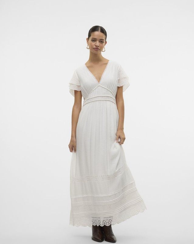 Vmtiffani - Lange Jurk - Maxi Lengte - V-Hals - Volumineuze Mouwen