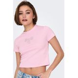 T-shirt - Cropped - Katoen - O-hals - Korte Mouwen - Strik Detail