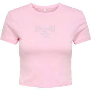 T-shirt - Cropped - Katoen - O-hals - Korte Mouwen - Strik Detail