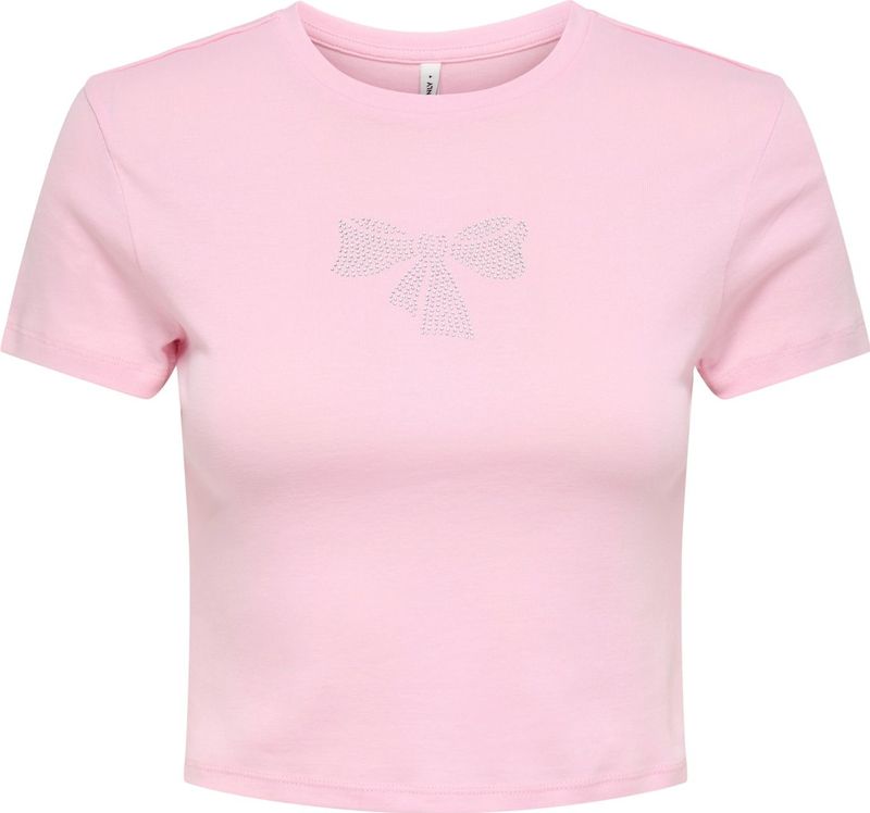 T-shirt - Cropped - Katoen - O-hals - Korte Mouwen - Strik Detail