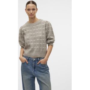VERO MODA Vmnewleonor 3/4 ronde hals trui Ga Boo trui voor dames, Moon Rock / Detail: W. Birch Stripes Mix, XS