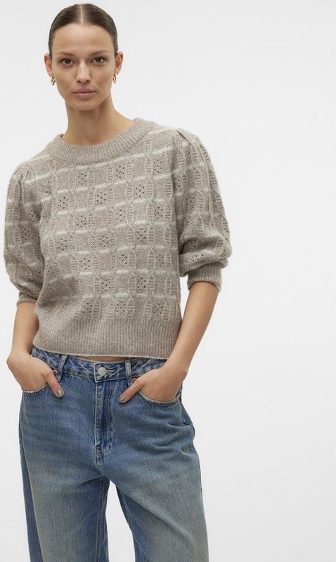 VERO MODA - VMNEWLEONOR Pullover - Groen - Gebreid - O-hals - 3/4 Mouwen