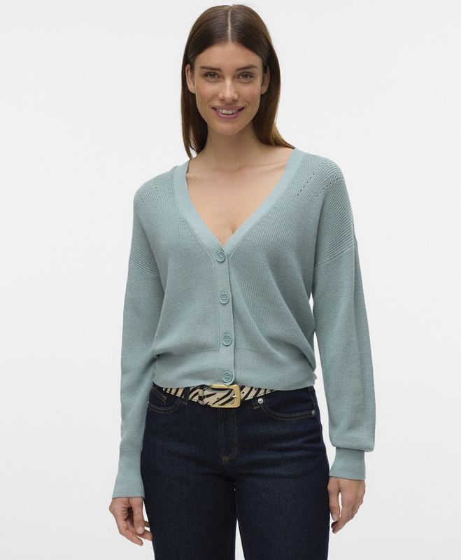 Vero Moda - Vmnewlexsun Ls Short V-neck Car - Vest - Grijs - Viscose/Acryl/Katoen