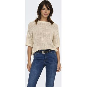 Beige gebreid truitje met korte mouwen