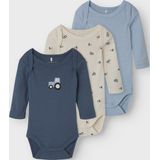 3-pack Romper - Verticaal Gestreept - Ribgebreide Stof - Lange Mouwen