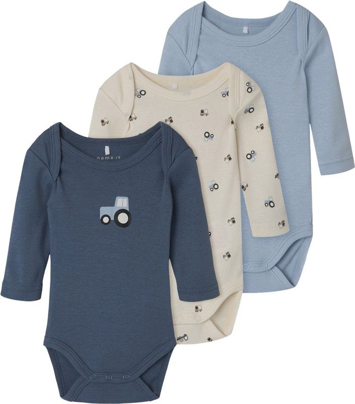 3-pack Romper - Verticaal Gestreept - Ribgebreide Stof - Lange Mouwen