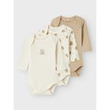 Romper - 3-pack - Zacht - Ribgebreide Stof - Lange Mouwen - Drukknoopsluiting