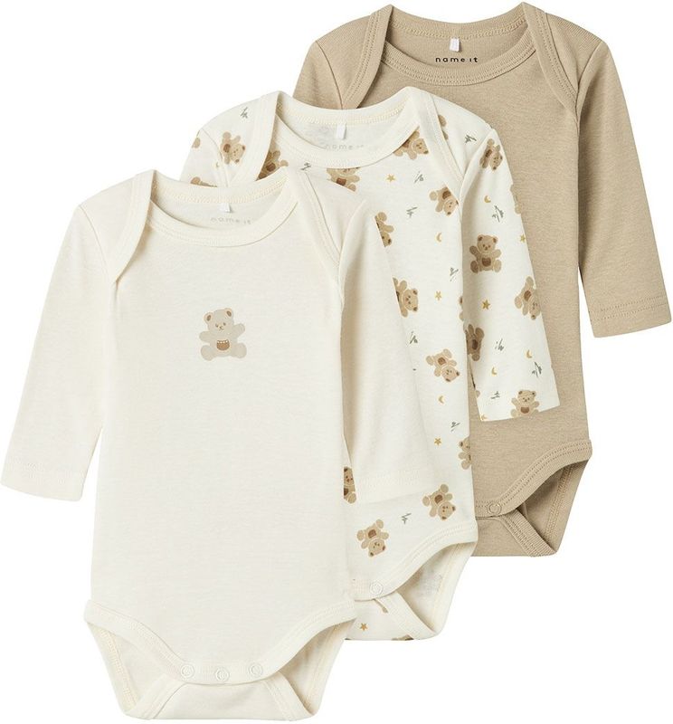 Romper - 3-pack - Zacht - Ribgebreide Stof - Lange Mouwen - Drukknoopsluiting