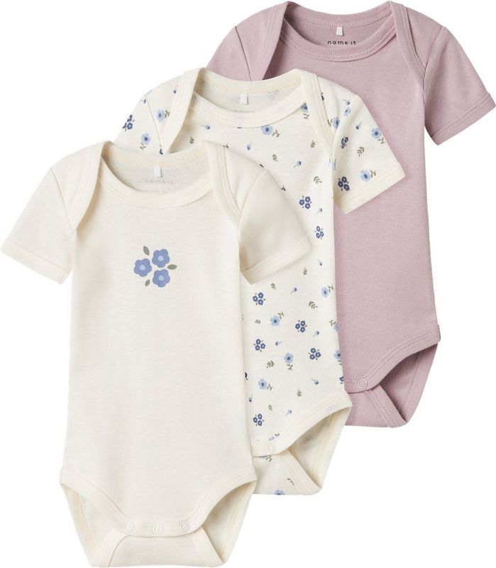 Romper - 3-pack - Zacht - Ribgebreide Stof - Korte Mouwen - Drukknoopsluiting