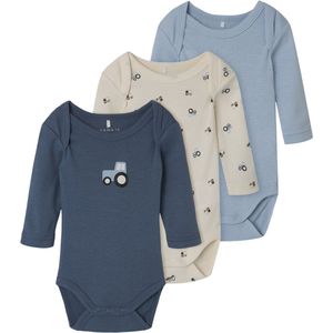 3-pack - Romper - Verticaal Gestreept - Ribgebreide Stof - Lange Mouwen