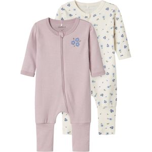NAME IT NBFNIGHTSUIT 2P ZIP FF Jet Flower Meisjes Pyjama - Jet Stream